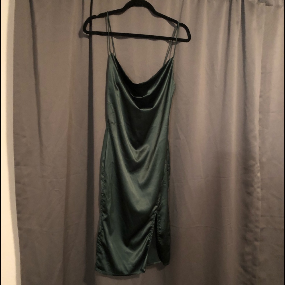 Green satin dress